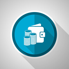 Fototapete - Money, cash, wallet, business symbol, flat design vector blue icon with long shadow