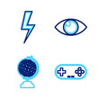 © vector_v - Set line Gamepad, Download inbox, UV protection and Play Video icon. Vector
