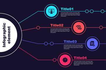 Wall Mural - Set Lock on monitor, Wifi locked, Document and and Time Management. Business infographic template. Vector