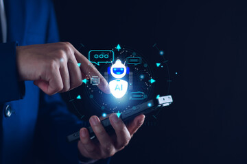 Wall Mural - chatbot concept. open ai, artificial intelligence. businessman using technology smart robot ai, ente