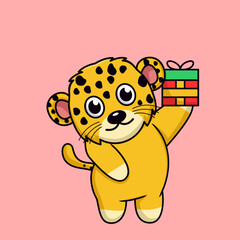 Sticker - Vector illustration of cute cheetah animal