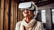 © PaulShlykov - Portrait of a senior woman with VR goggles in a studio. Generative AI