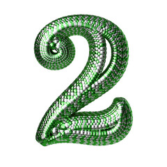 Symbol made of green and silver like the scales of a snake. number 2