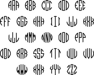 Circle font monogram set of three letters. Monogram alphabet. Vector illustration.