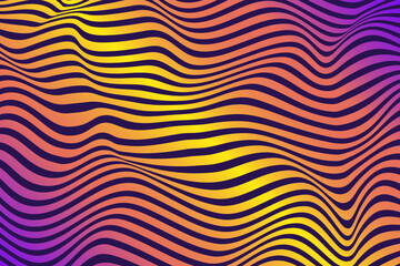 Wall Mural - Purple and yellow optical illusion wave oblique smooth lines effect. Vertical lines stripes pattern or background with wavy distortion effect.