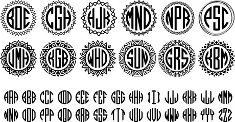 Geometric Circle Monograms Font Family with 3 Letters