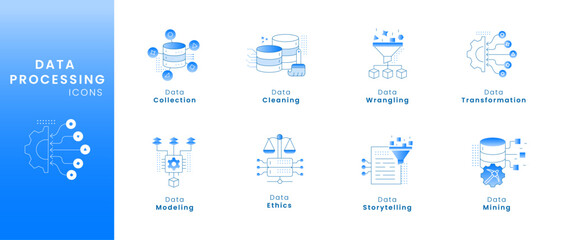 data processing icons - a set of high-quality icons for data processing like data collection, cleani