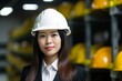 © VICHIZH - business woman job helmet portrait foreman asian smile industrial engineer industry. Generative AI.