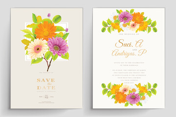 Wall Mural - wedding card with beautiful pink and green watercolor floral