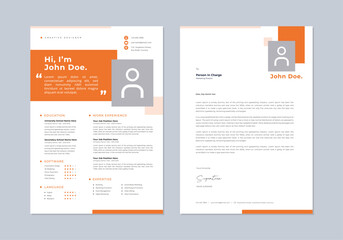 Professional Modern Clean CV Resume Template with square orange and grey color design