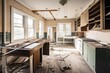 pro renovators carefully demolish and remove old kitchen cabinets, created with generative ai