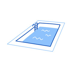 Poster - Swimming pool doodle. Hand drawn sketch doodle style swimming pool. Blue pen line stroke isolated element. Summer, water concept. Vector illustration.