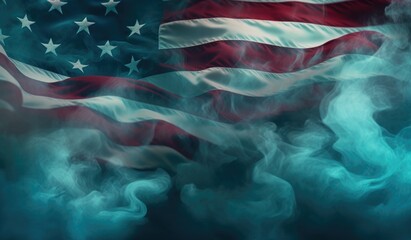 American flag and smoke in grunge style with copy space for 4 july independence day and other celebration. Abstract background created with geenrative AI