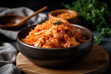 Canvas Print - a bowl of kimchi, ready to be served with a variety of meals, created with generative ai