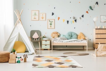 Wall Mural - kids' room with matching furniture and fun decor, created with generative ai