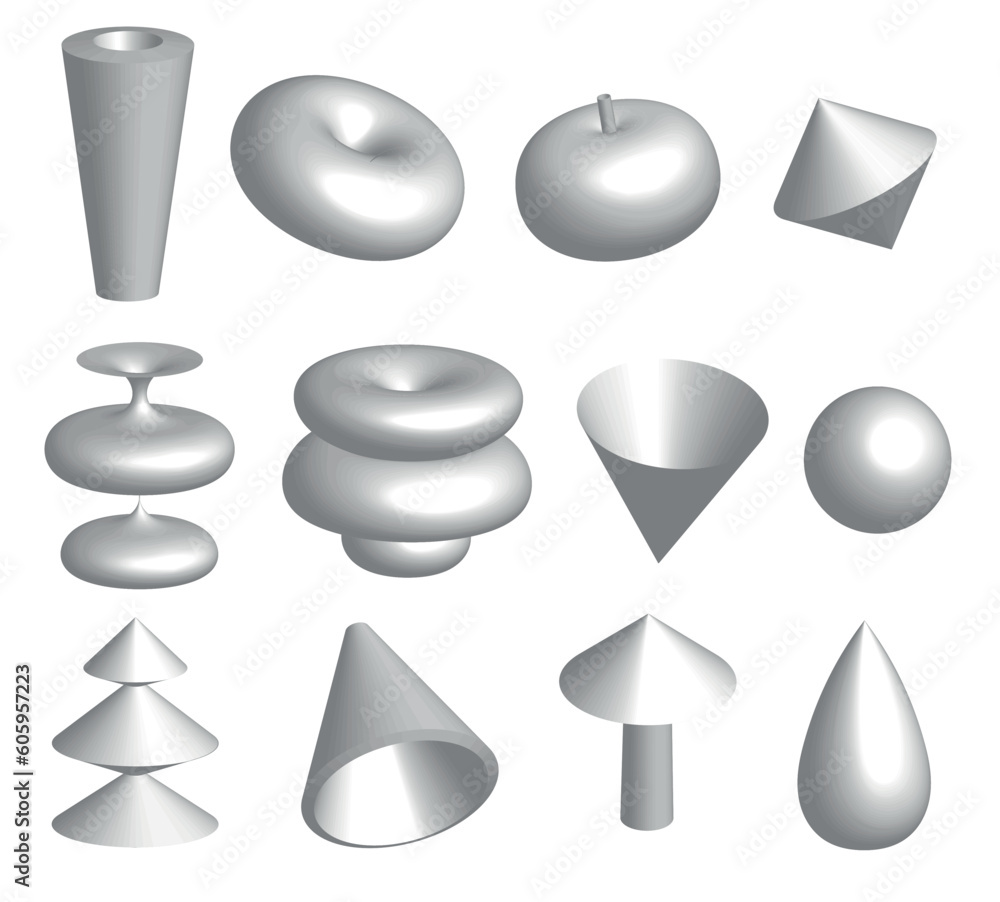 3D shape form y2k millennium background wall art clipart poster splash ...
