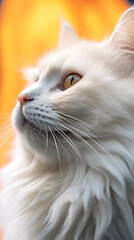 Poster - A close up of a white cat looking up. Generative AI.
