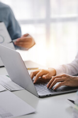 office girl's hands typing input data