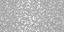 Silver Leaves Seamless Pattern. Vintage Vector Ornament Template. Paisley Elements. Great For Fabric, Invitation, Background, Wallpaper, Decoration, Packaging Or Any Desired Idea.