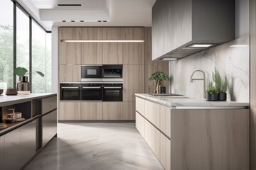 Canvas Print - clutter-free kitchen, with sleek appliances and functional design, for a relaxing atmosphere, created with generative ai