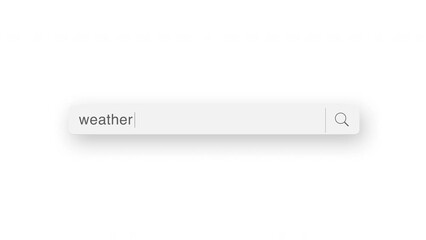 weather search query, Internet web page with search bar and blinking cursor on white background, 4K internet search animation