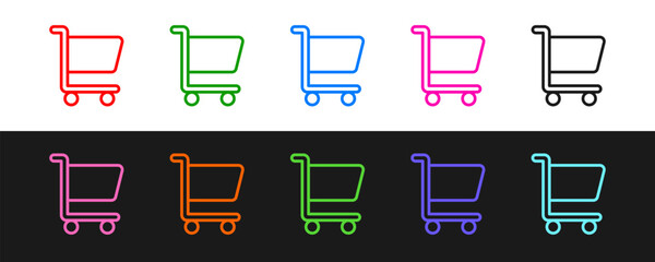 Wall Mural - Set line Shopping cart icon isolated on black and white background. Online buying concept. Delivery service sign. Supermarket basket symbol. Vector