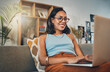 © Haas/peopleimages.com - Laptop, young woman and working from home with a smile writing for website. Happy freelancer, living room sofa and female person blogging on a lounge couch and typing a blog post on a computer