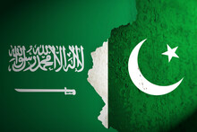 Saudi Arabia Flag And Pakistan Flag Painting On Wall