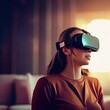 © Pictures Paradise - Portrait young Woman with VR Glasses in a virtual room.