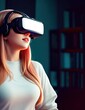© Pictures Paradise - Portrait young Woman with VR Glasses in a virtual room.