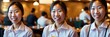 © Pictures Paradise - Portrait of smiling Asian waitresses in elegant restaurant looking at camera with bokeh background.