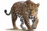 Jaguar - animal front view, isolated on white, shadow, hyperrealism, photorealism, photorealistic