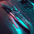 beautiful glowing neon knife in cyberpunk style
