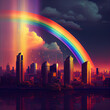 rainbow over city at night