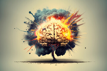 Wall Mural - An abstract concept of a colorful brain exploding with ideas