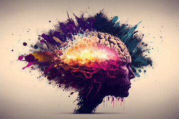 Wall Mural - An abstract concept of a colorful brain exploding with ideas
