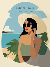 Raiatea Island: Beautiful Vintage-styled Poster Of With A Woman And The Name Raiatea Island In French Polynesia