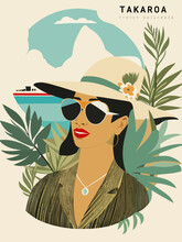 Takaroa: Beautiful Vintage-styled Poster Of With A Woman And The Name Takaroa In French Polynesia