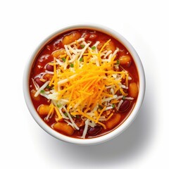 Poster - Delicious Bowl of Chili with Beans and Cheese on a White Background. Generative AI