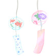 Goldfish pattern and hydrangea wind chime swaying in the wind, simple and cute hand-painted watercolor illustration / 風にゆれる金魚柄と紫陽花の風鈴、シンプルでかわいい手描きの水彩イラスト