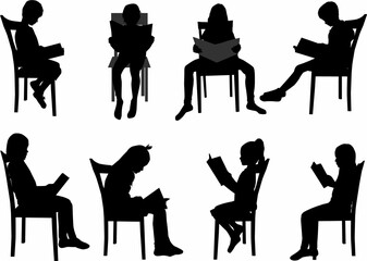 Wall Mural - Silhouettes of people with a book.	