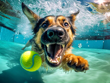 German Shepherd Dog Under Water Having Fun