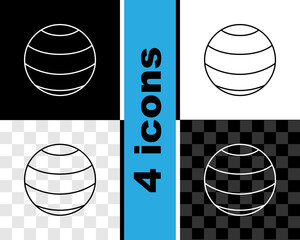 Wall Mural - Set line Fitness ball icon isolated on black and white, transparent background. Gym ball. Vector