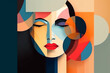 © Rytis - Beauty, fine art, fashion concept. Abstract modern art collage of woman portrait made of various and colorful geometric shapes. Generative AI