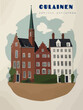 Oulainen: Beautiful vintage-styled poster of with a city and the name Oulainen in Pohjois-Pohjanmaa
