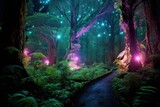 Fototapeta Las - Celestial Whispers: Listening to the Secrets of the Bioluminescent Forest