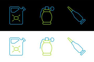 Wall Mural - Set line Bullet, Canister fuel and Hand grenade icon. Vector