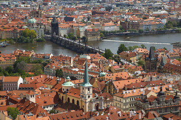 Wall Mural - View of the Lesser Town of Prague and Charles bridge from the St. Vitus Cathedral, Czech republic, Europe
