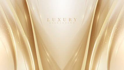 Golden luxury background with cream empty space and shiny curves and bokeh effect decoration. Vector illustration.