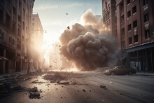 Explosion In The City A Lot Of Destruction Caused. Generative AI.